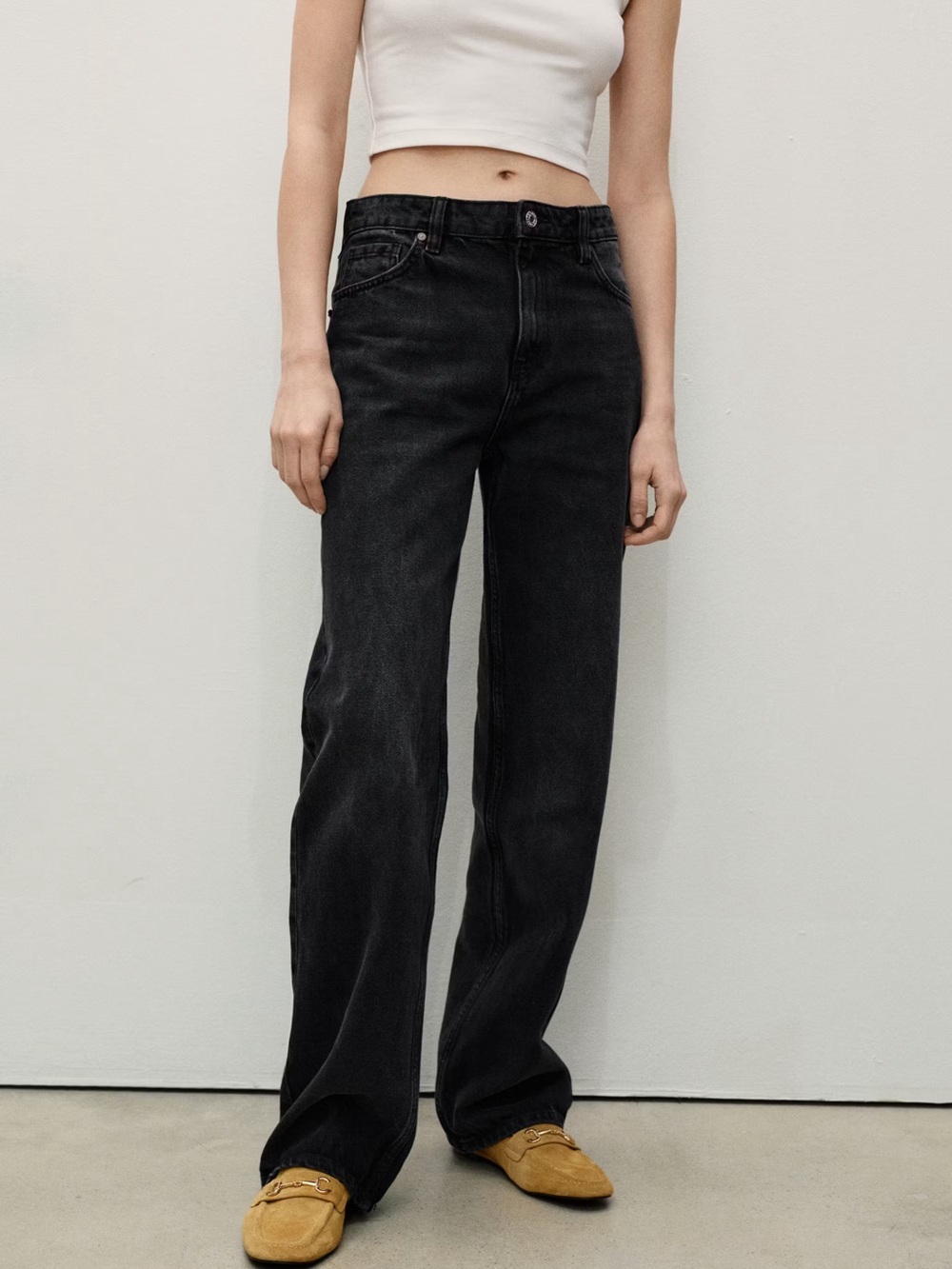 MANGO NWT Miami Black Straight Leg Jeans Size 8